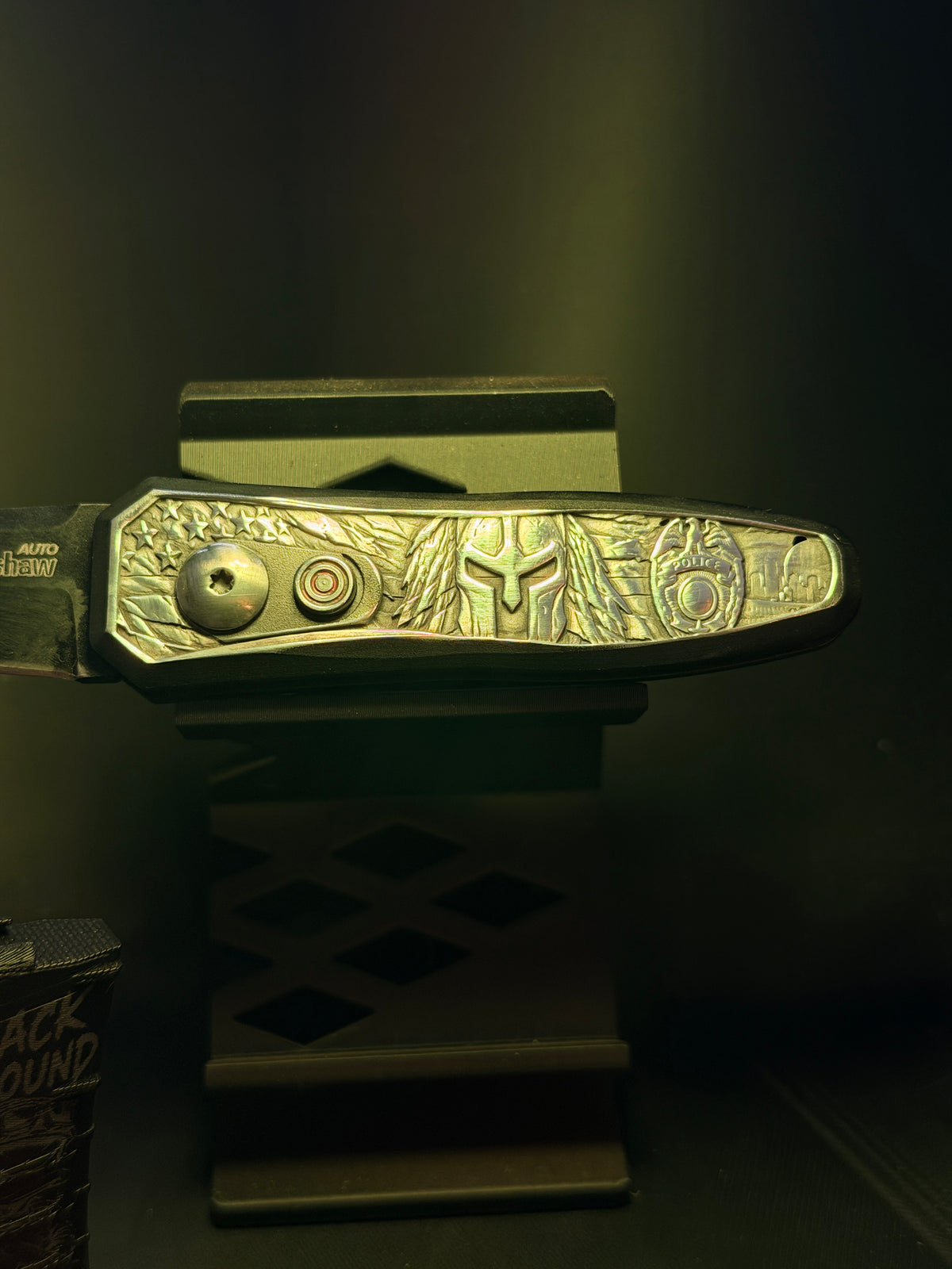 Spartan/ Badge Deep Engraved Knife