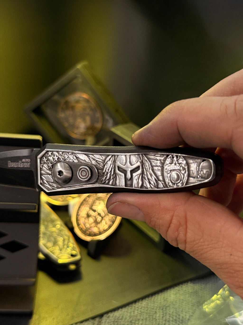 Spartan/ Badge Deep Engraved Knife