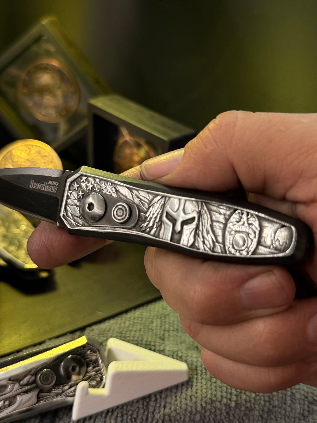 Spartan/ Badge Deep Engraved Knife