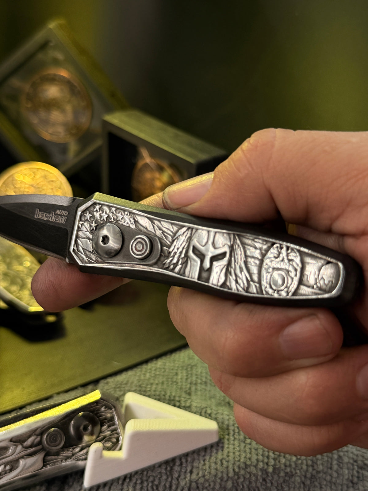 Spartan/ Badge Deep Engraved Knife