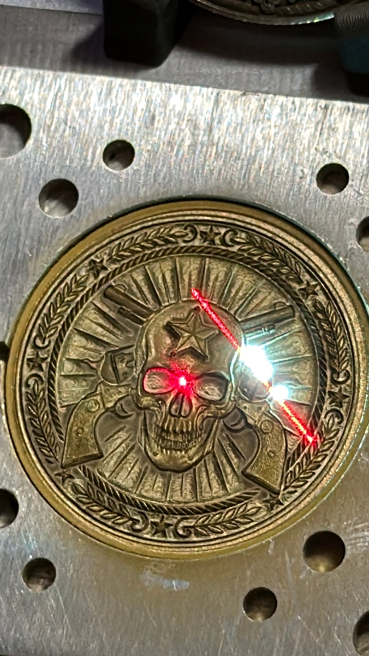 Twin Revolver skull coin