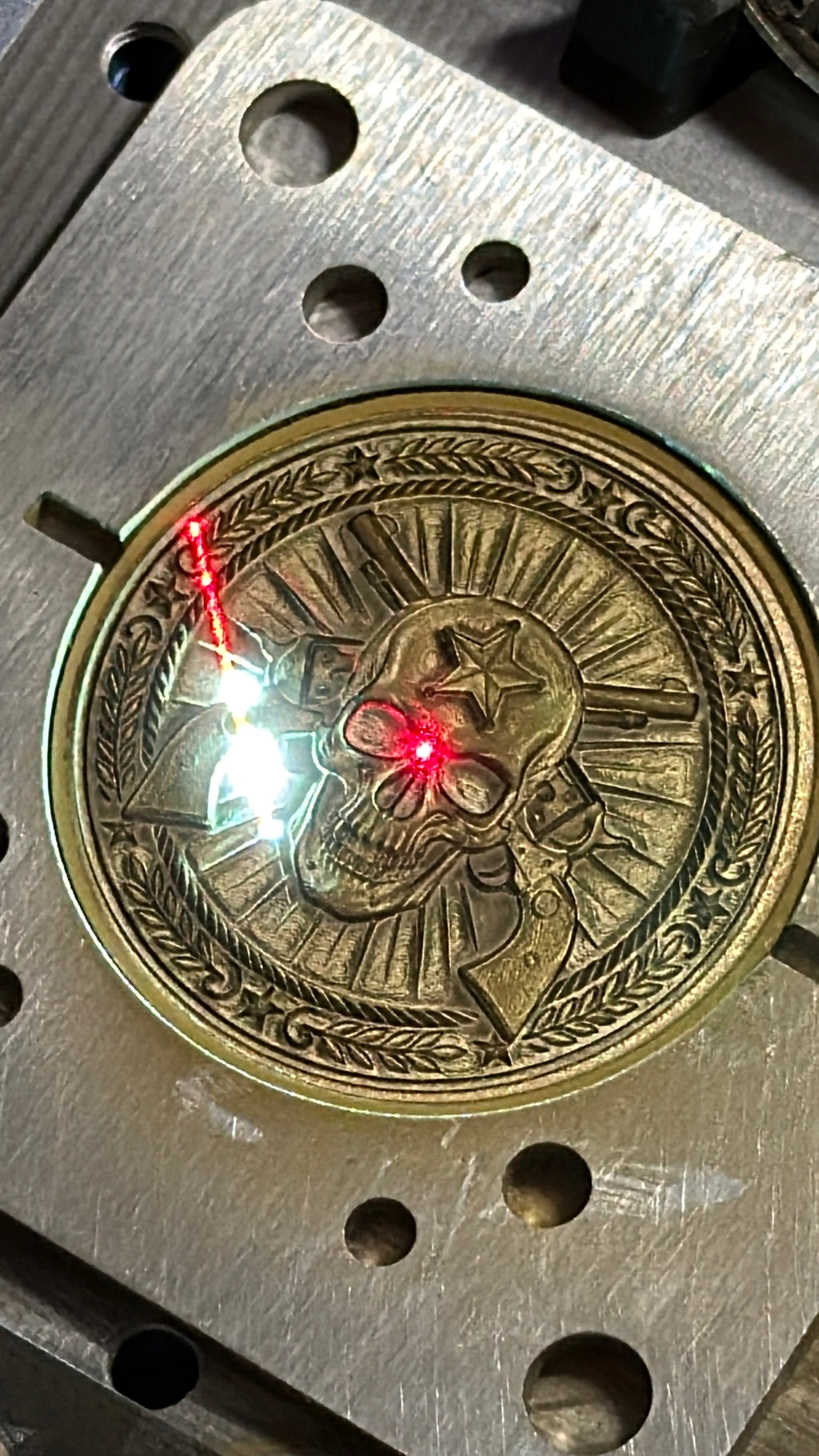 Twin Revolver skull coin